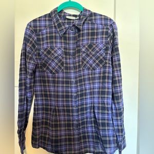 Athleta Fittes‎ Plaid Tioga Top w/ Snap Up Roll Tab Sleeves sz s